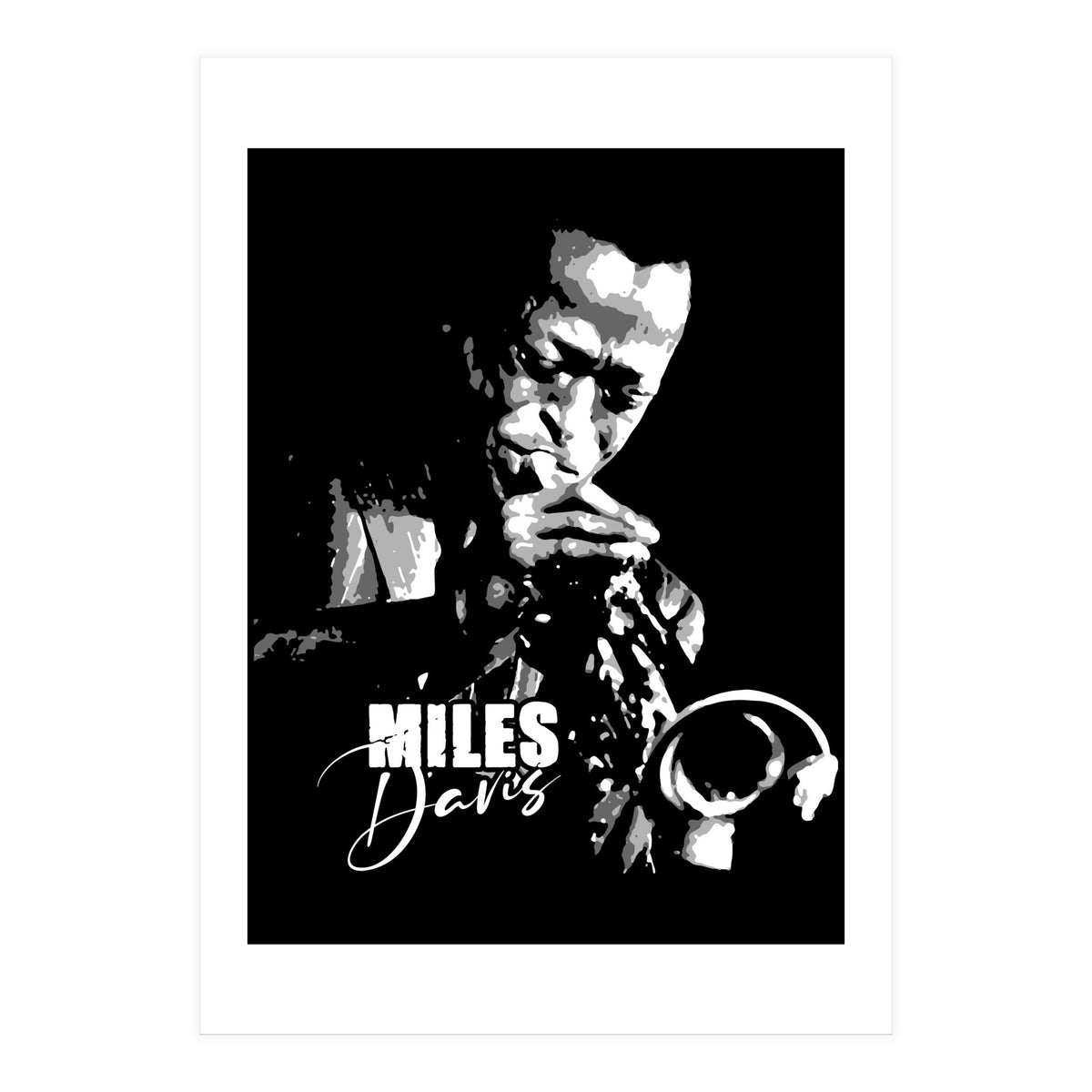 Miles Davis American Jazz Trumpeter in Grayscale (Print Only)