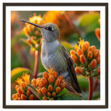Hummingbird Perched On Orange Flowers thumbnail