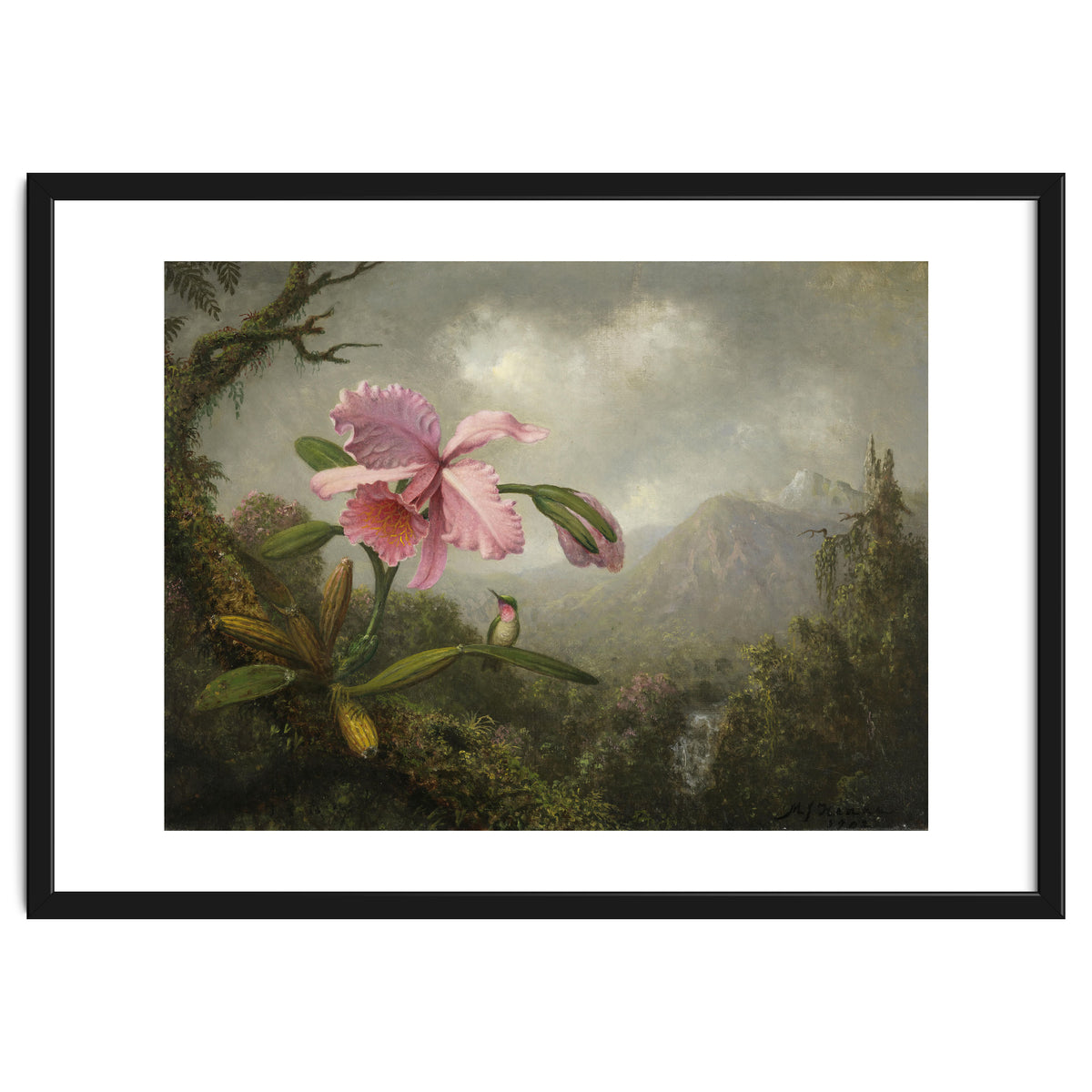 Martin Johnson Heade (Lumberville, 1819-St. Augustine, 1904). Orchid and Hummingbird near a Water...