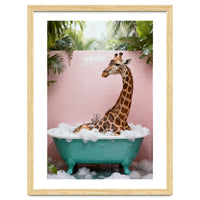 Giraffe in Bathtub, Whimsical Bathroom Art