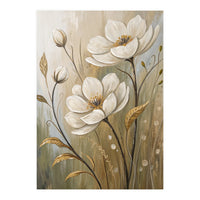 Elegant White Anemone Floral Oil Painting (Print Only)
