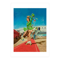 Sexy Pinup Brunette Experiencing Sudden Wind At The Airport (Print Only)