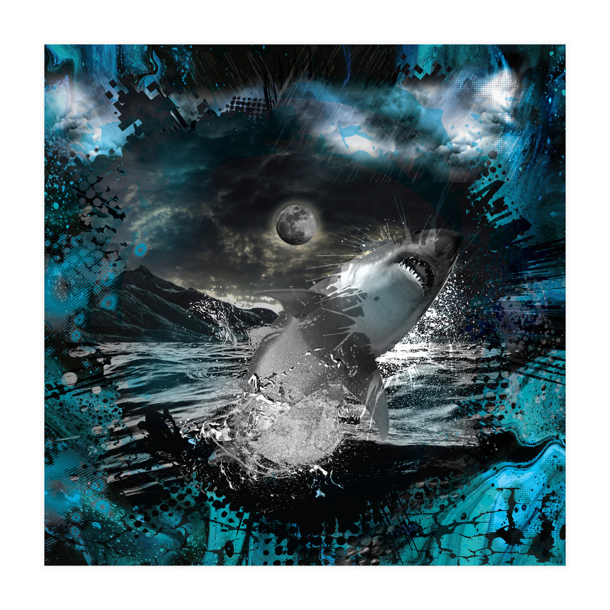 Shark Blue Moon Ocean Splash (Print Only)