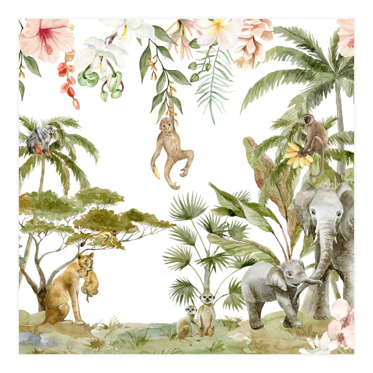 Watercolor Wild Animals Jungle  (Print Only)