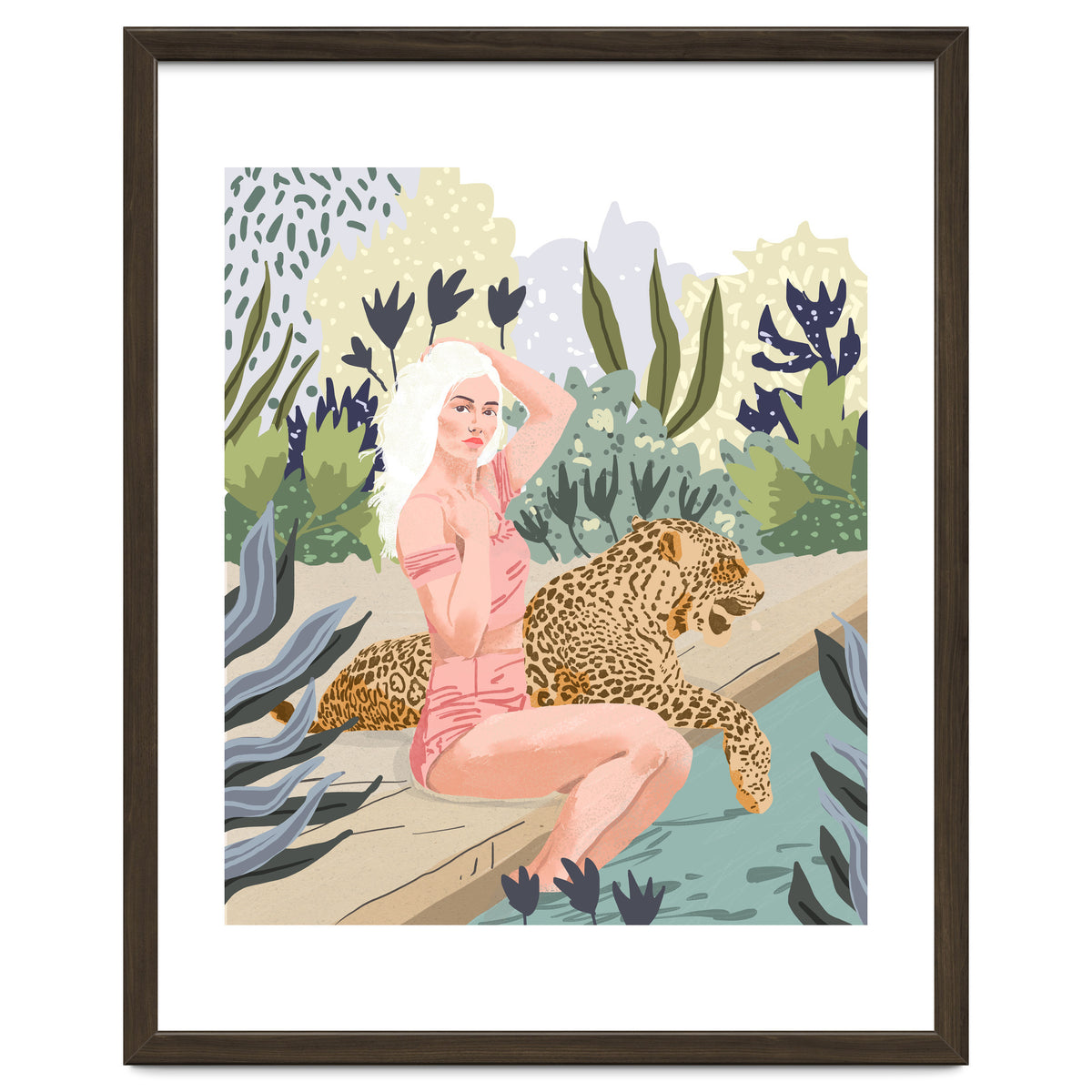 How to Train Your Leopard, Wild Cat Bohemian Woman Painting, Swimming Pool Bikini Summer Swim Animal