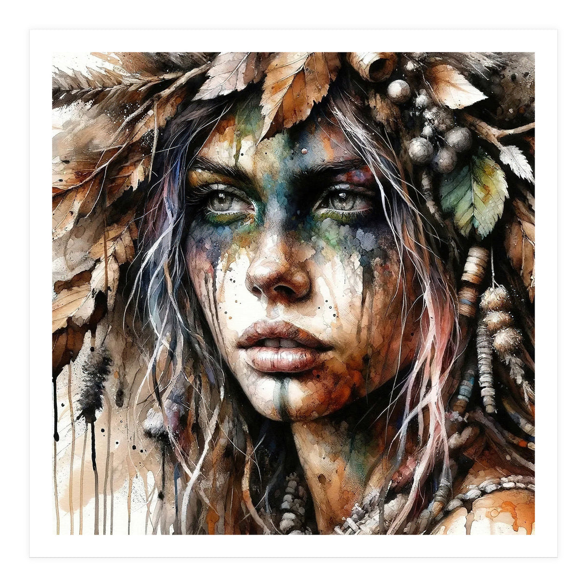 Autumn Leaf Druid Woman Portrait (Print Only)