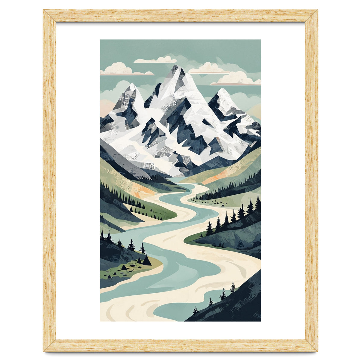 Majestic Alpine Peaks: Organic Modern Landscape Art