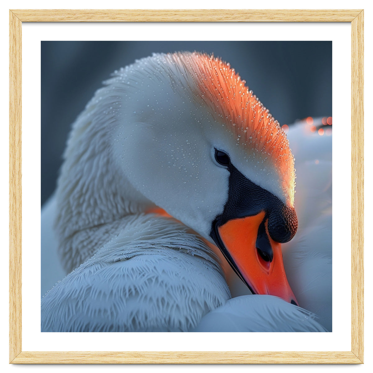 Close Up Of A White Swan With Water Droplets