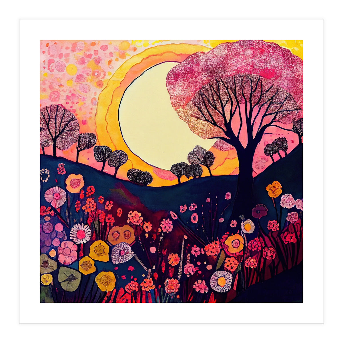 Folk Sunset Over Floral Hills (Print Only)