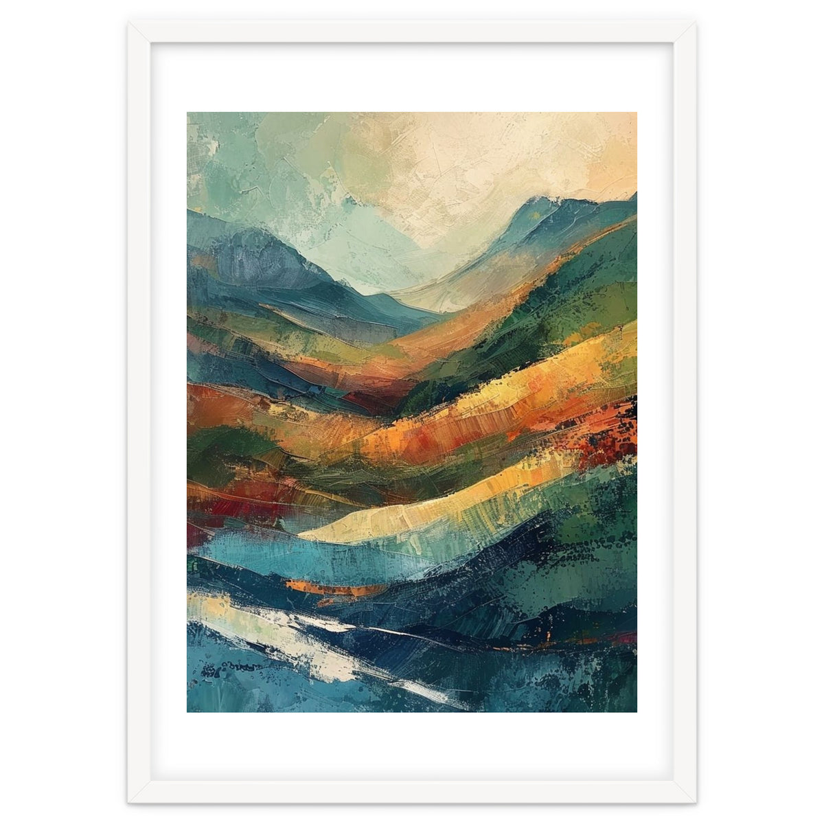 Textured Impasto Mountain Valley Landscape