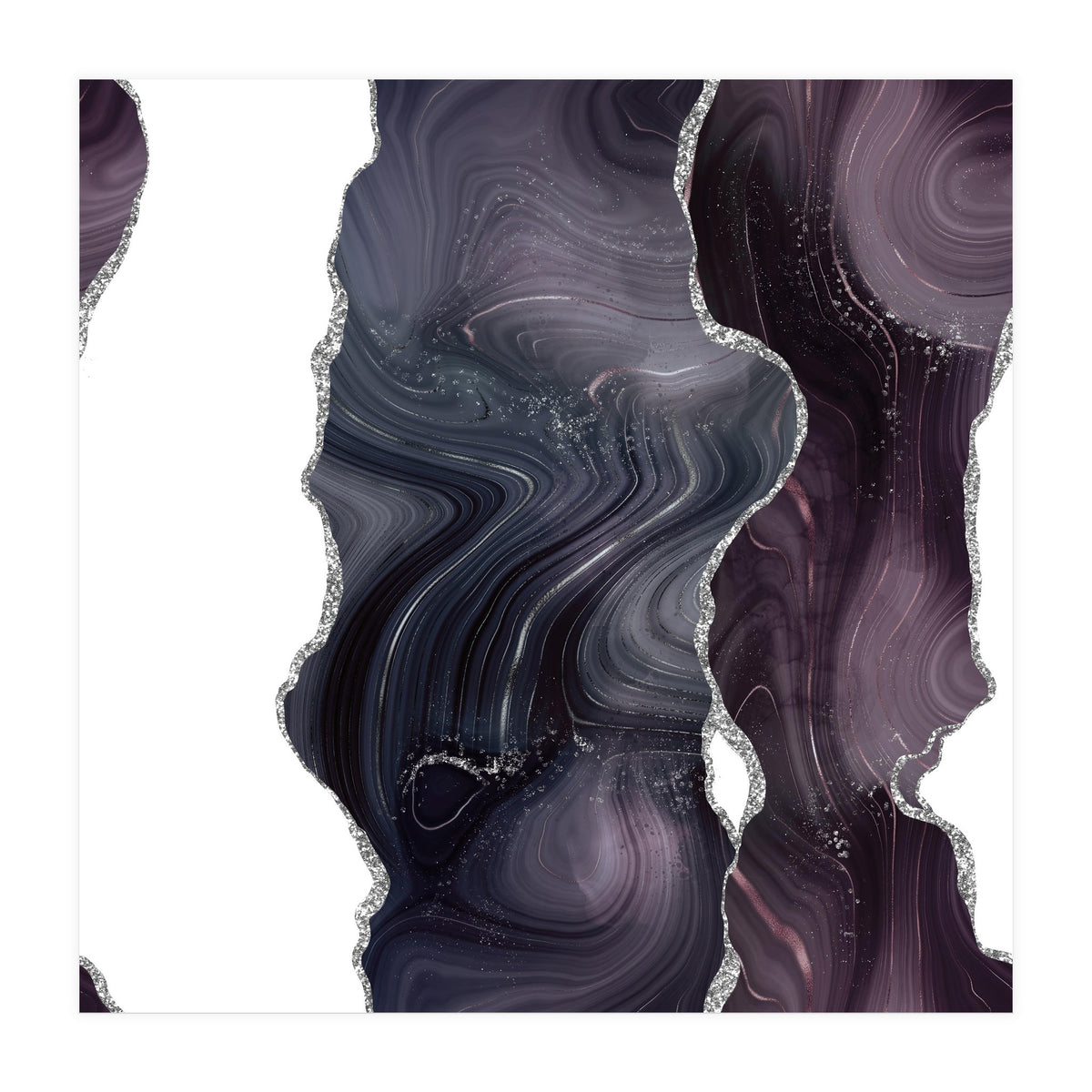 Black & Silver Glitter Agate Texture 06  (Print Only)