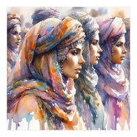 Tuareg Women Procession Watercolor (Print Only)