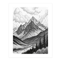 Majestic Alpine Mountain Range Sketch (Print Only)