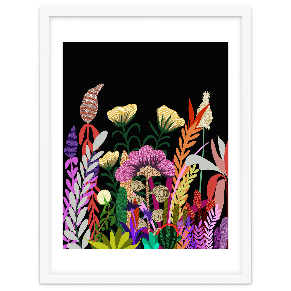 Dark Garden, Eclectic Bold Floral Botanical Nature, Colorful Mystery Bohemian Flowers Plants