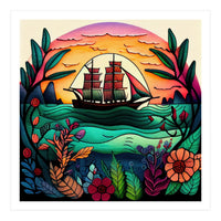 Folk Sunset Sailing Ship (Print Only)