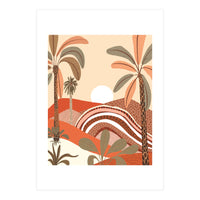 Epiphany, Pastel Rustic Sunrise Sunset, Bohemian Nature Landscape Illustration, Mountains Adventure Palm Trees (Print Only)