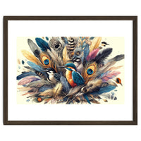 Kingfisher And Songbirds In Peacock Feathers