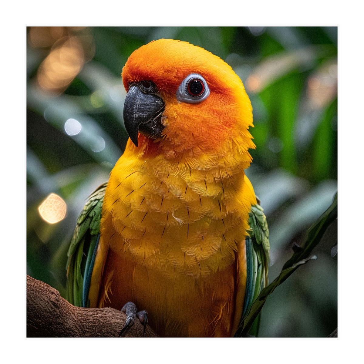 Sun Conure Parrot Colorful Bird Perched On Branch (Print Only)