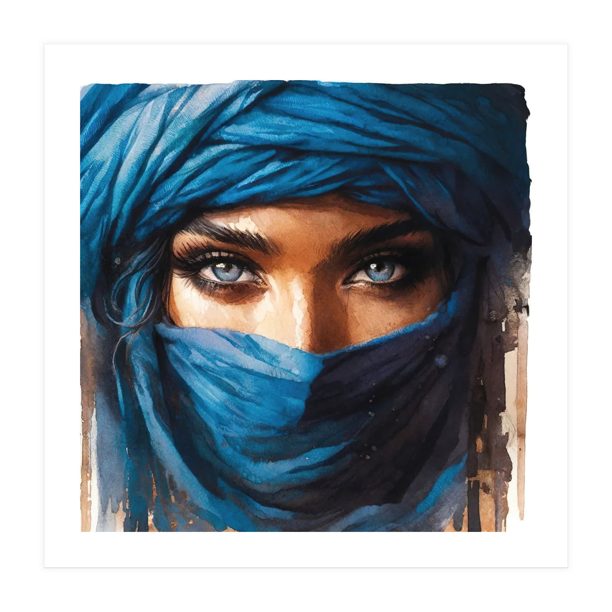 Blue Eyes Tuareg Woman Portrait (Print Only)