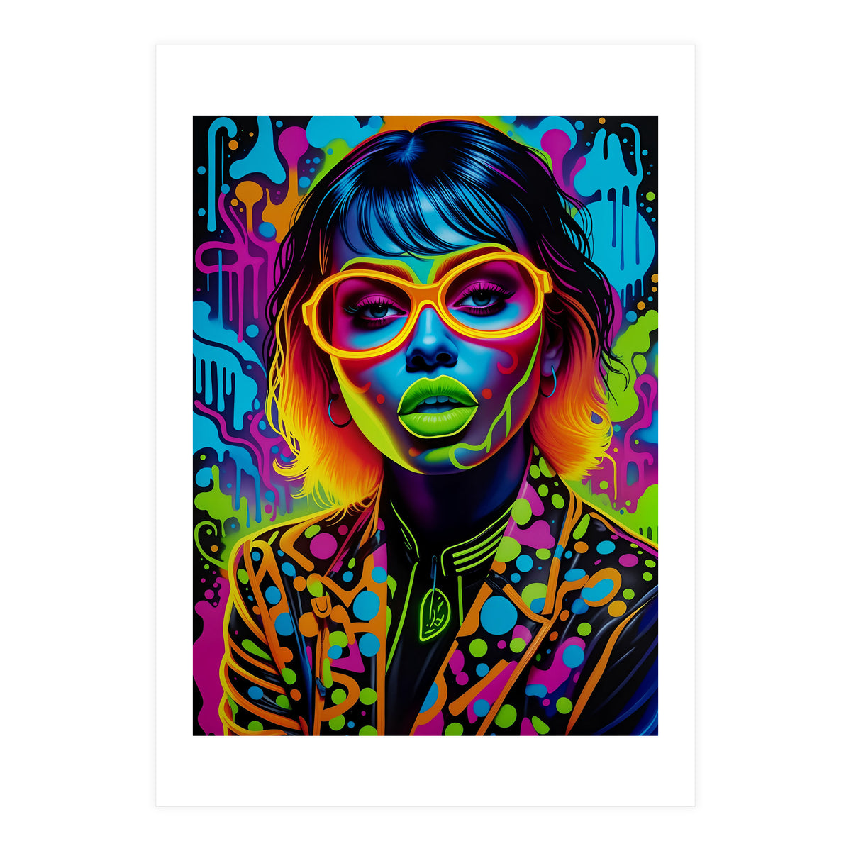 Girl In Glasses Neon Graffiti Art (Print Only)