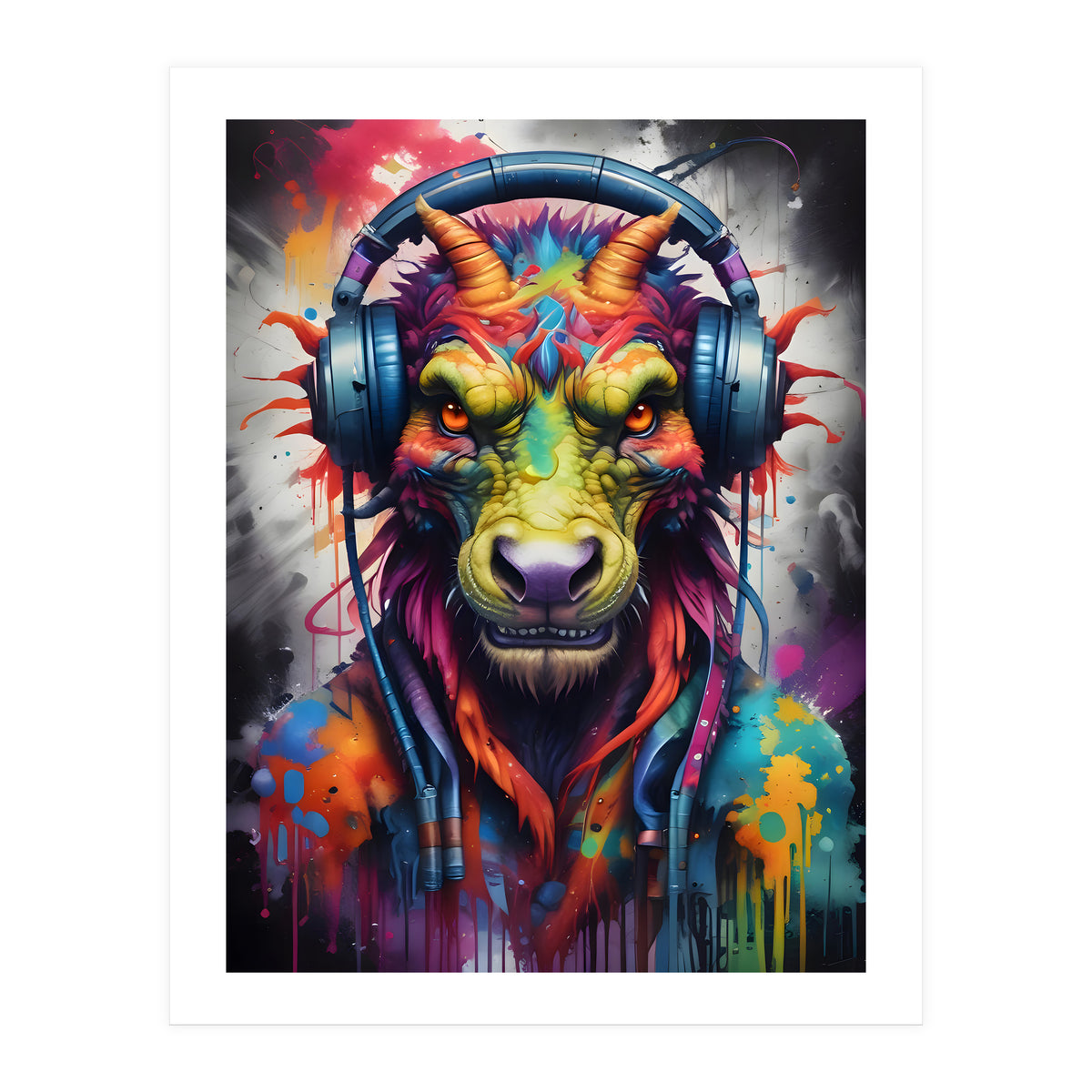 Dragon In Headphones Music (Print Only)