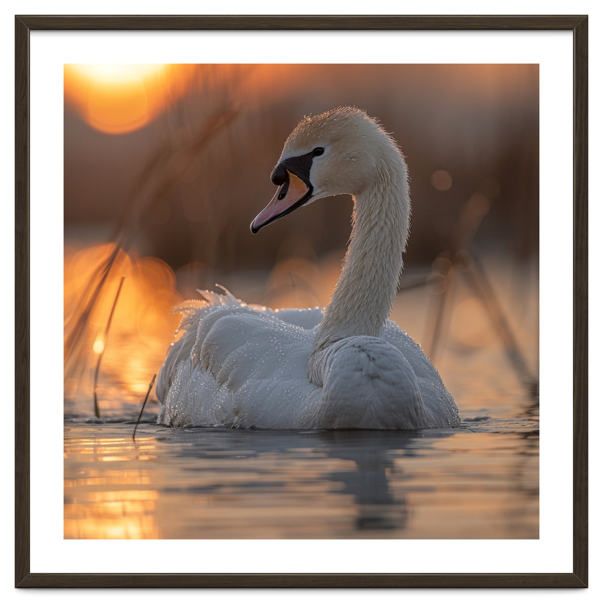 Majestic Swan Swimming At Sunrise Serene Water