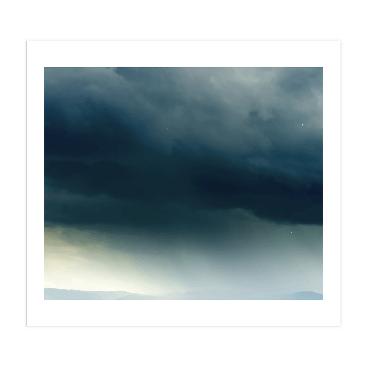 Storm Rain Clouds Watercolor Painting Blue Minimal Dark Sky Graphic (Print Only)