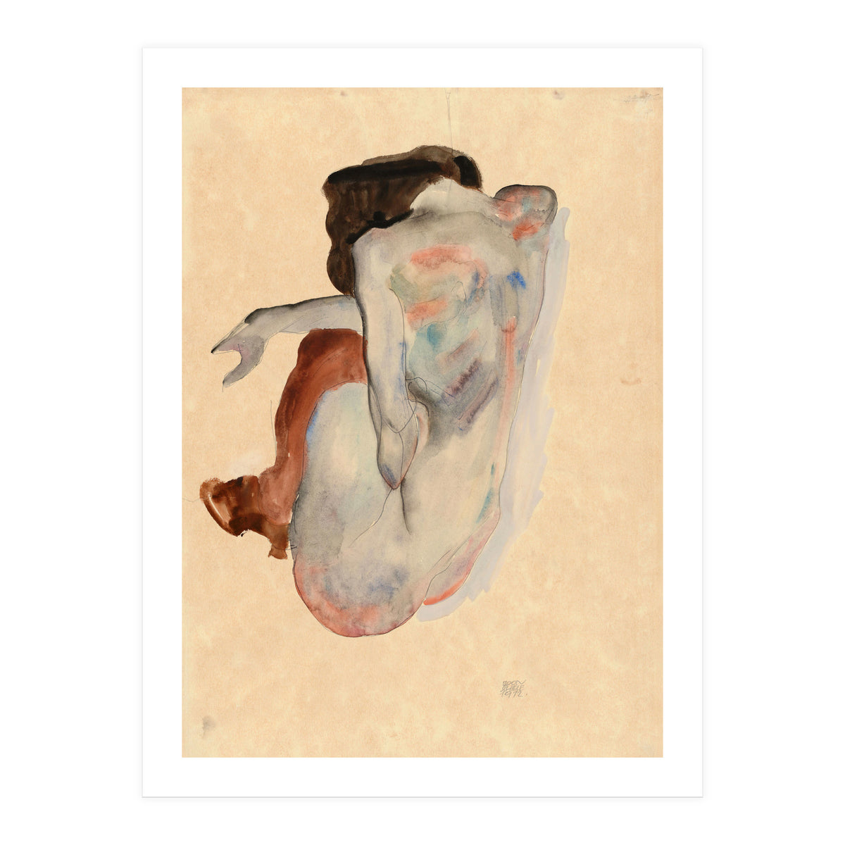 Crouching Nude in Shoes and Black Stockings, Back View. (Print Only)