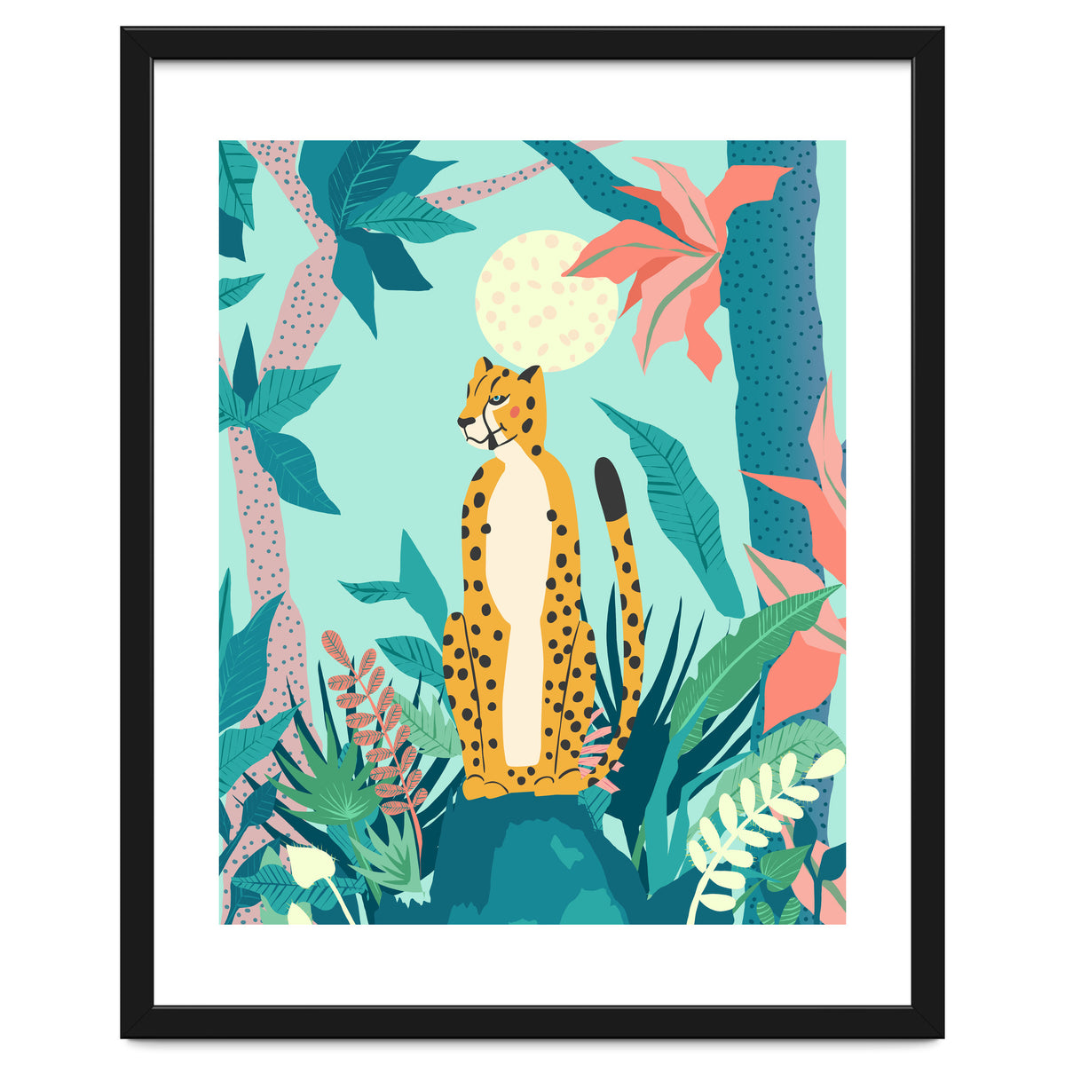 Leopard Forest, Pastel Tropical Jungle Nature Botanical, Moon Eclectic Colorful Wild Animals Boho