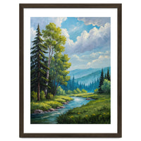 Serene Mountain River Landscape Oil Painting