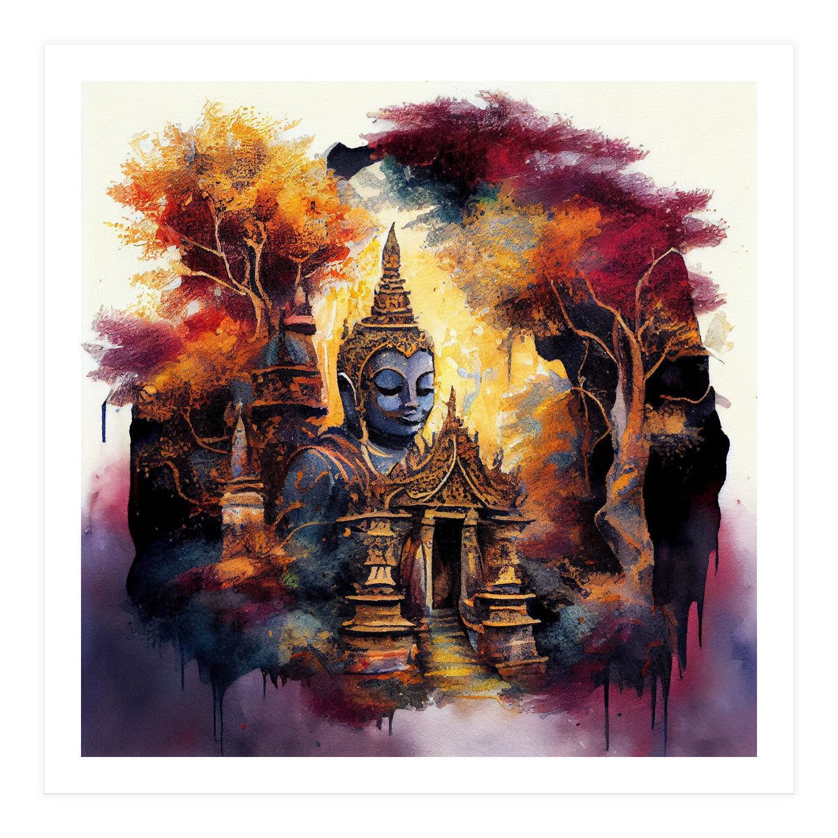 Autumn Forest Buddha Temple (Print Only)
