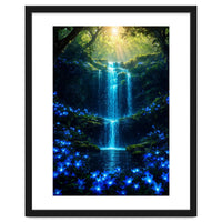 Ethereal Blue Waterfall: Magical Forest Oasis