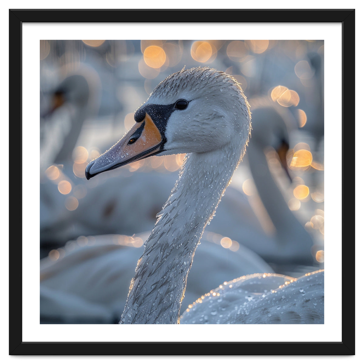 Majestic Swan Close Up With Water Droplets