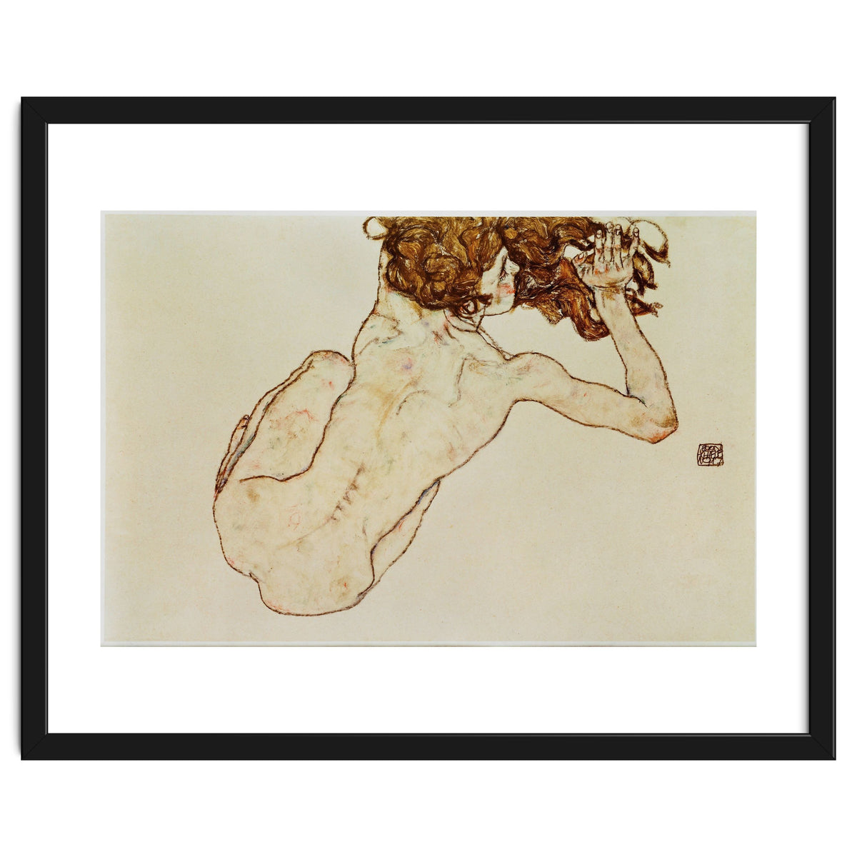 Kauernder Rueckenakt - Crouching nude,back view,1917. Gouache and pencil, 29,5 x 45 cm.