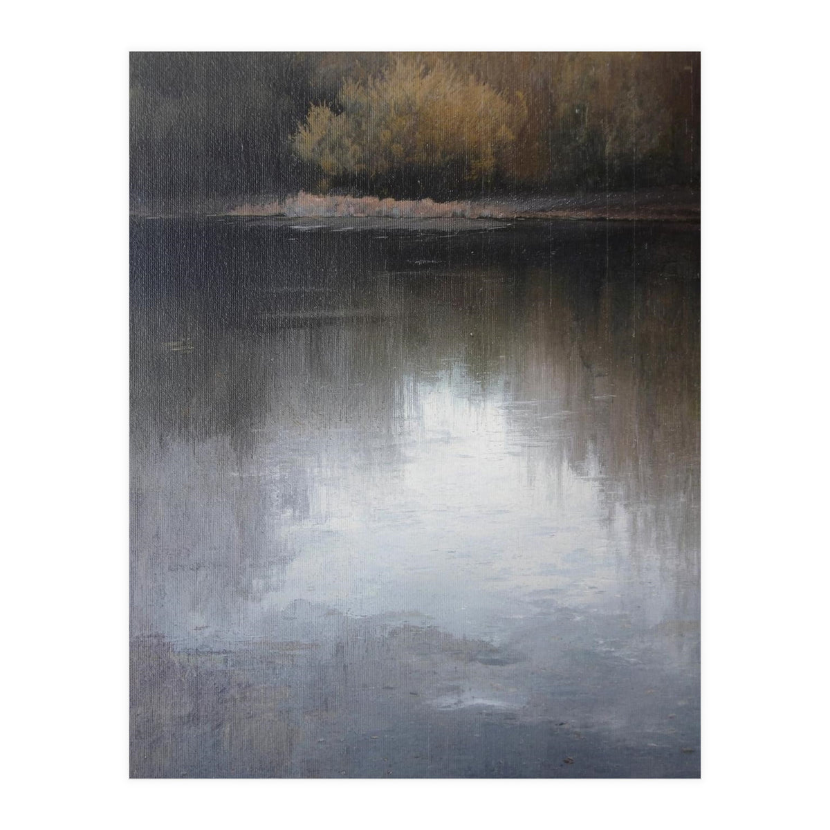 Atmospheric Golden Autumn Forest Reflection Oil Painting (Print Only)