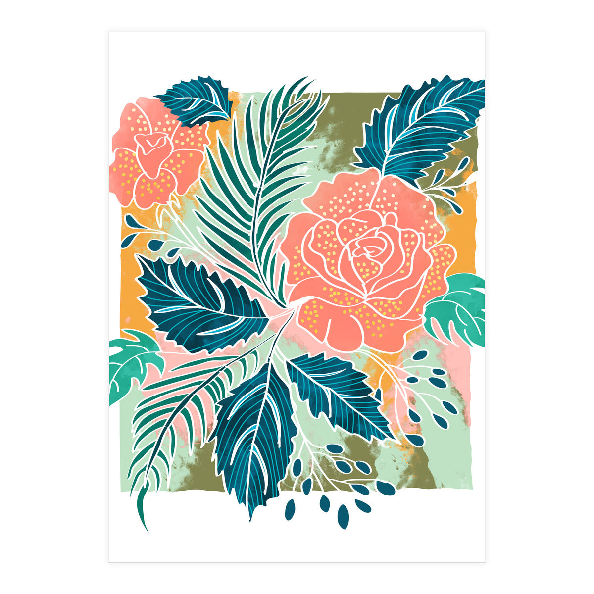 Framed Nature, Botanical Floral Rustic Bohemian, Garden Painting Tropical Illustration (Print Only)