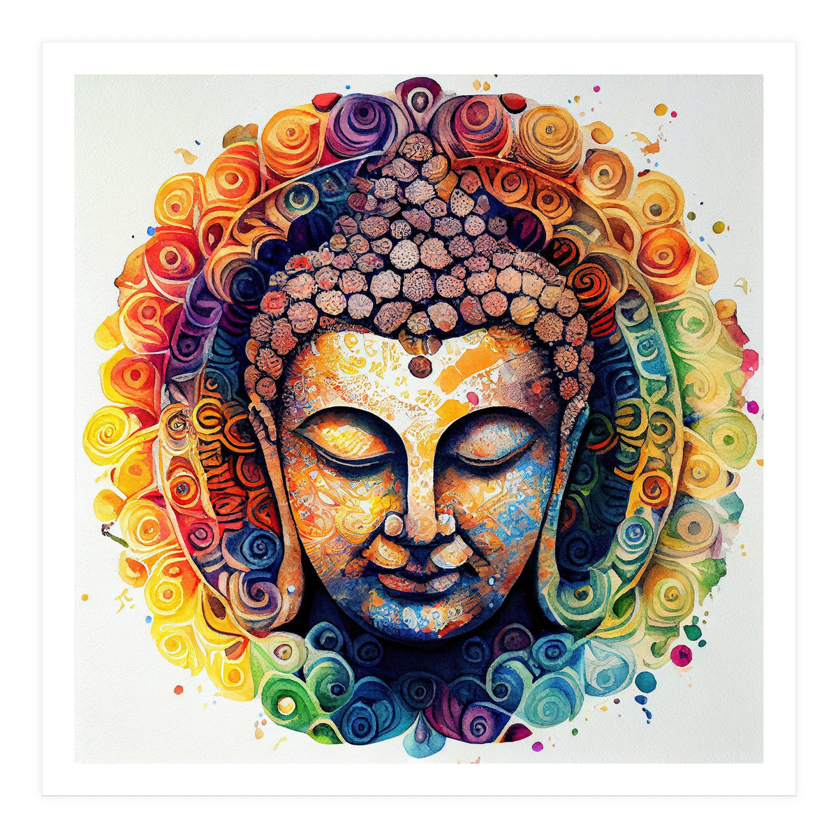 Rainbow Mandala Buddha Portrait (Print Only)