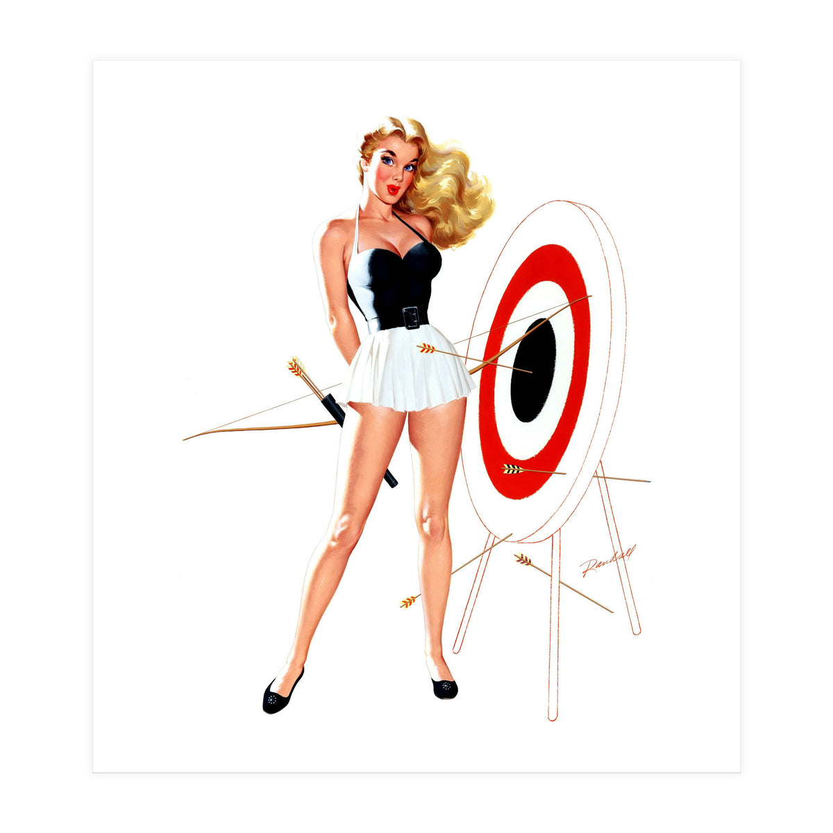 Pinup Girl Posing With Target (Print Only)