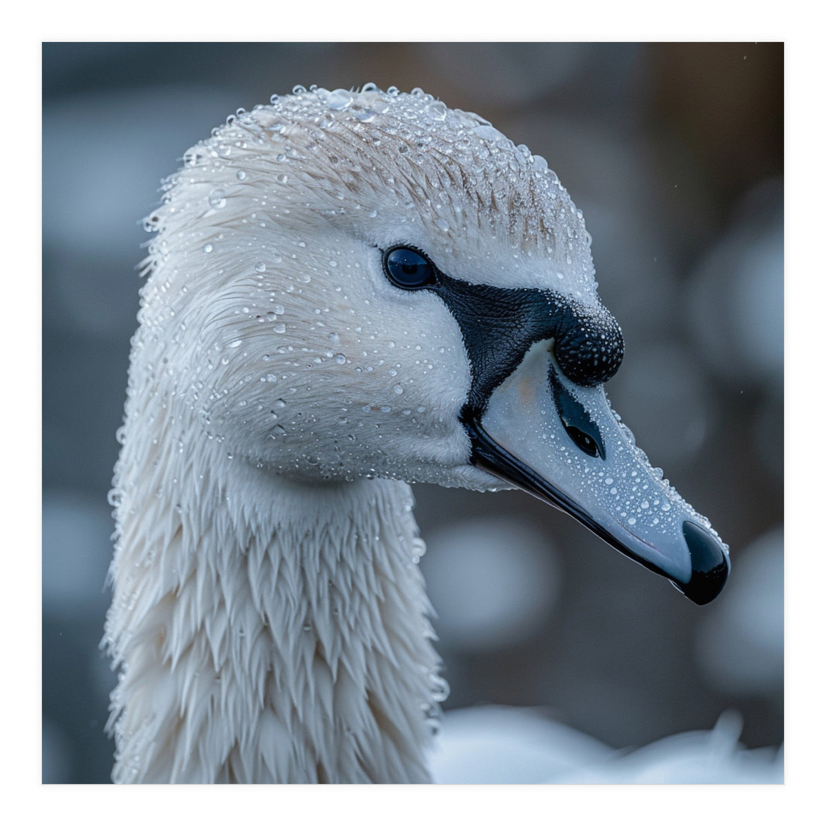 Close Up Of A Swan Head Covered In Water Droplets (Print Only)
