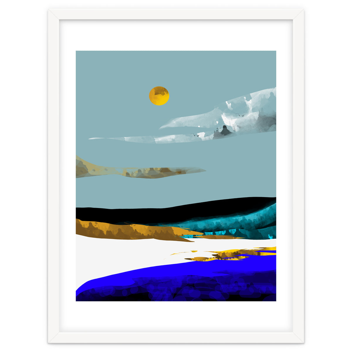 Duality & Intention, Abstract Nature Landscape Adventure Painting, Travel Mountains Sun Sky Scandinavian Clouds