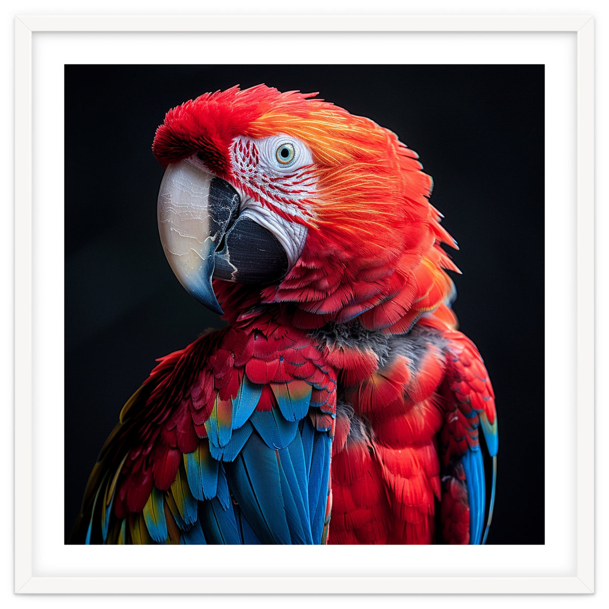 Scarlet Macaw Parrot Detailed Feather Close Up Portrait