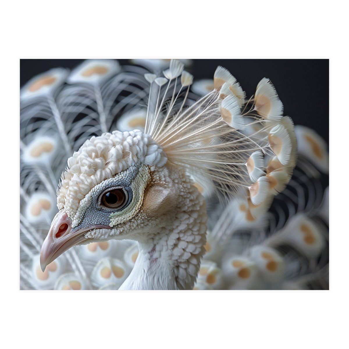 Close Up Albino Peacock Bird Portrait (Print Only)