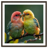 Two Lovebirds Perched On A Branch In Rain thumbnail