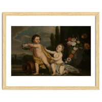 German Master (18th Century) – Two Putti with Garlands of Flowers