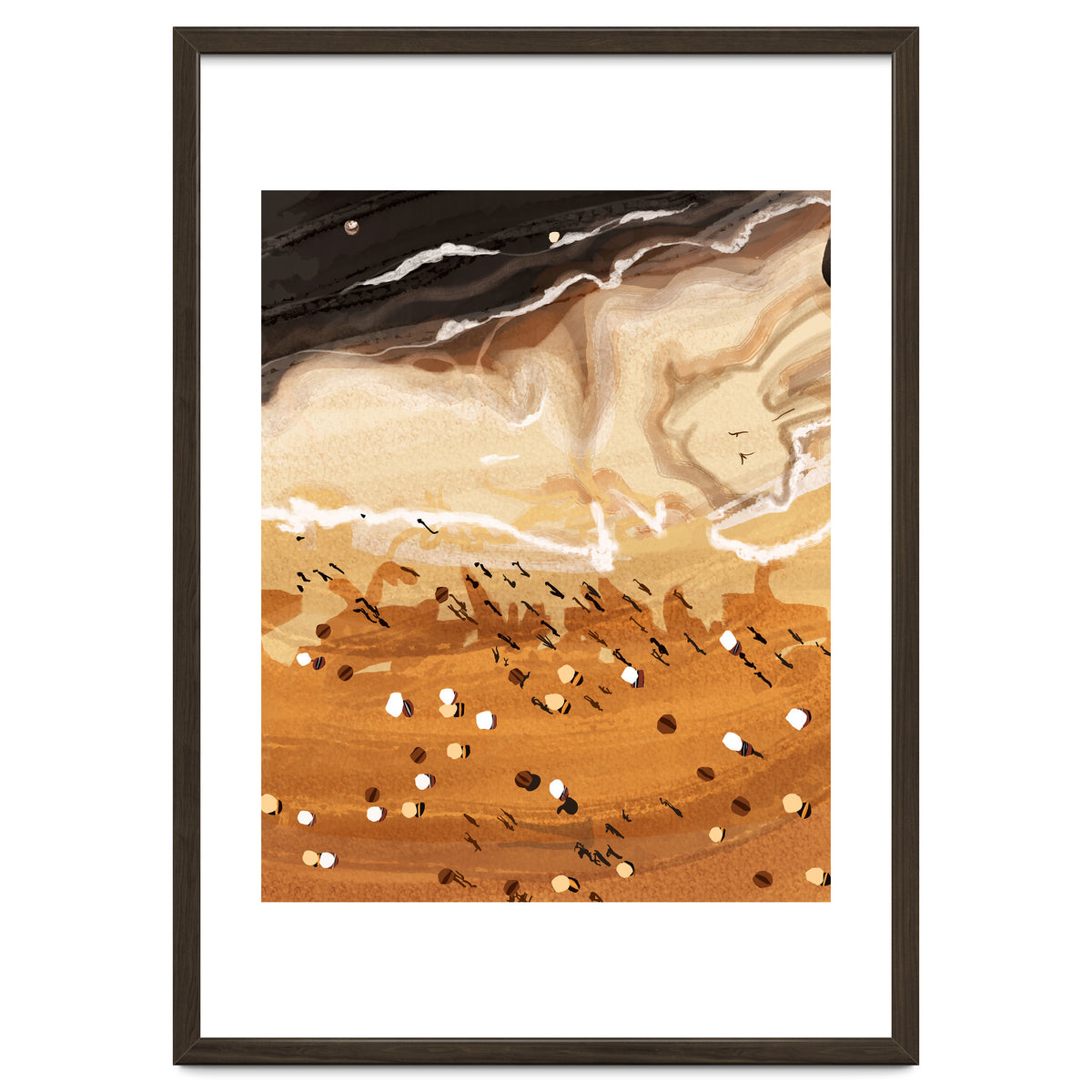 Coffee Beach, Ocean Sea Beachy Tropical Summer, Travel Painting Nature Landscape Waves People Sand