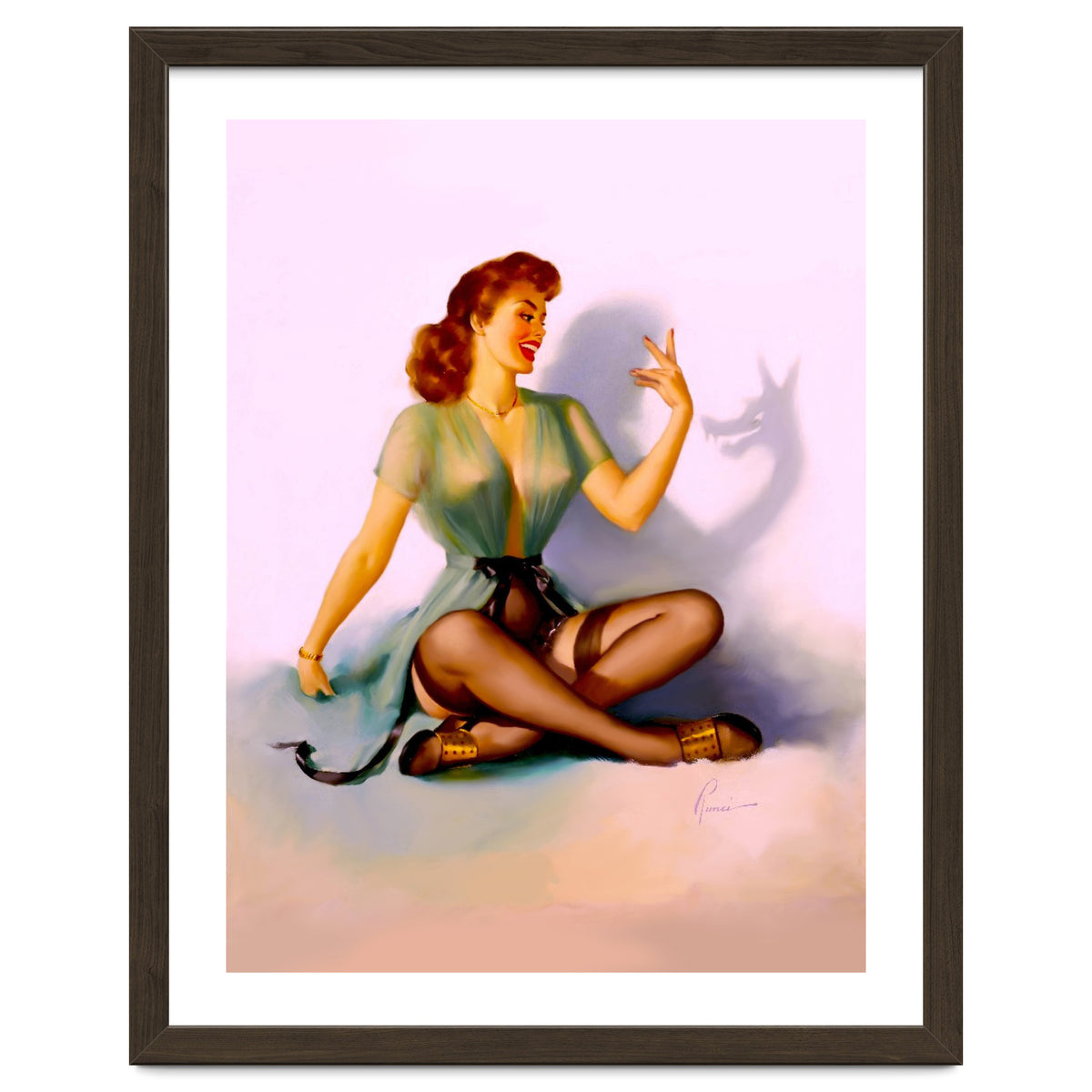 Sexy Pinup Making A Big Bad Wolf Shadow On The Wall