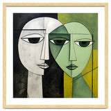 DYNAMIC FUSION, Two abstract heads converge - vibrant green tones intertwine with cool grey hues, a dance of contrast and connection. thumbnail