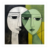 DYNAMIC FUSION, Two abstract heads converge - vibrant green tones intertwine with cool grey hues, a dance of contrast and connection. (Print Only) thumbnail