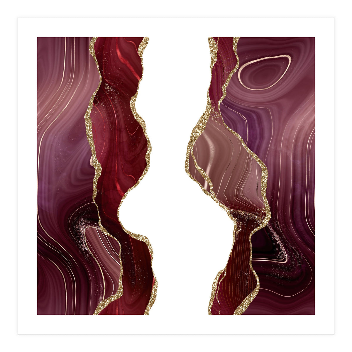 Burgundy & Gold Glitter Agate Texture 06 (Print Only)
