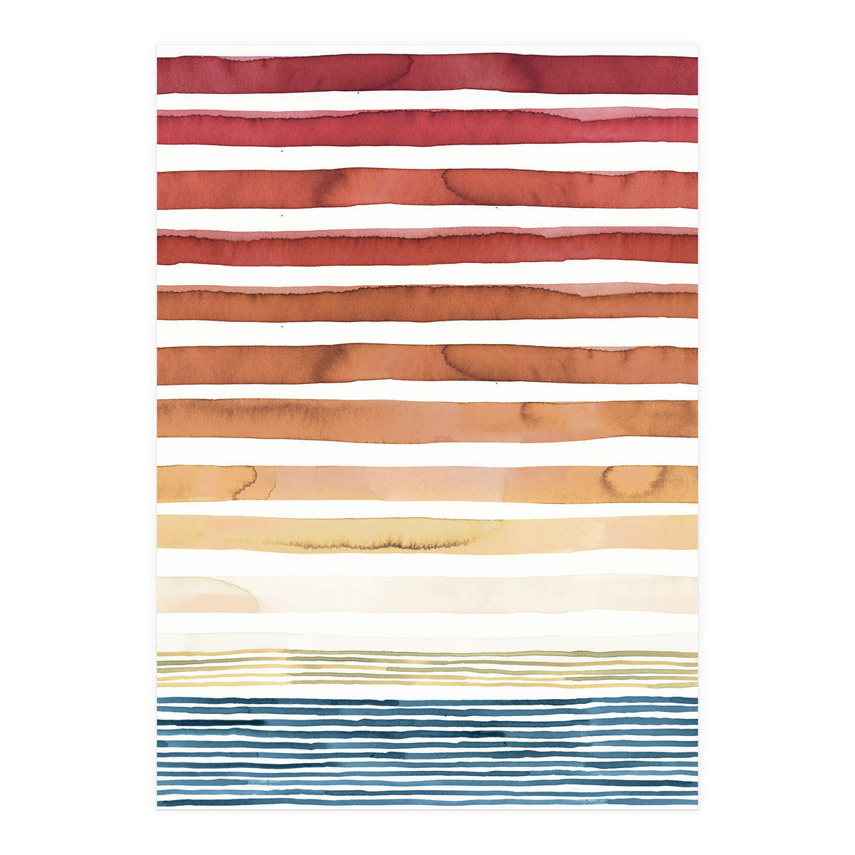 Watercolour Sunset Stripes Orange (Print Only)
